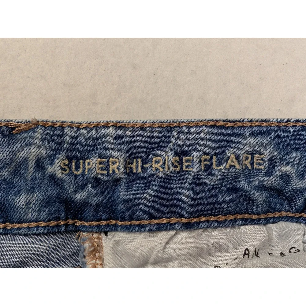 American Eagle Womens Jeans 0 Super Hi Rise Flare Distressed Blue